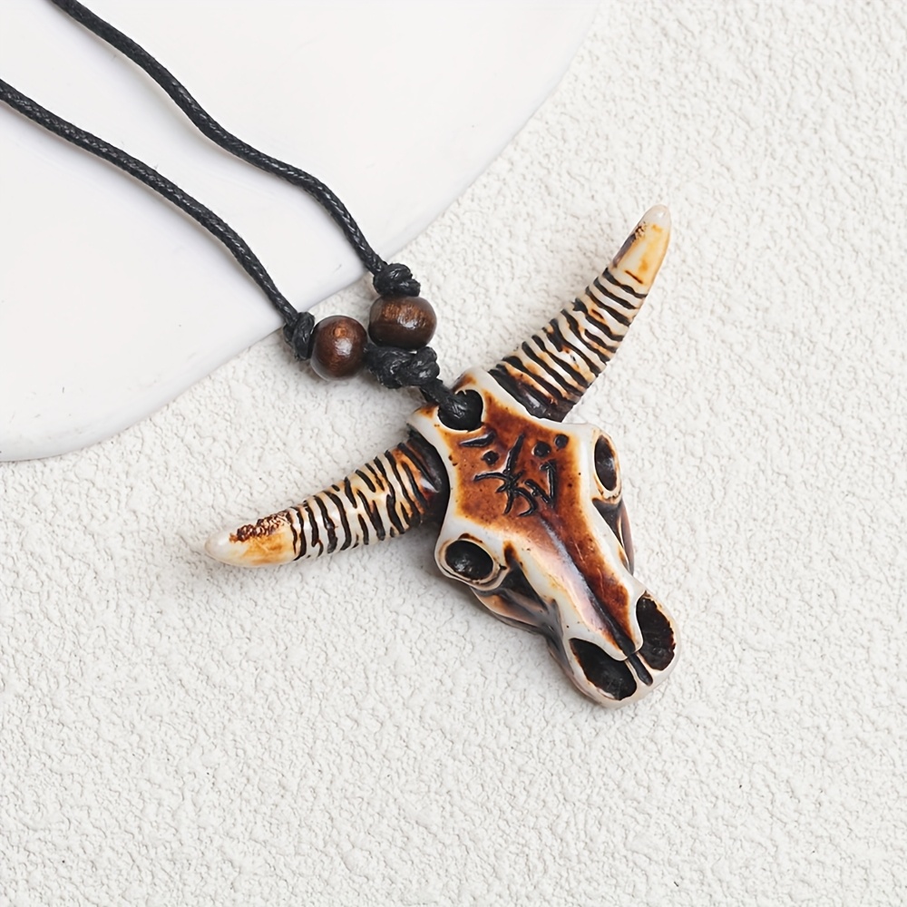 Hip Hop Rope Braided Resin Skull Bull Pendant Necklace Set